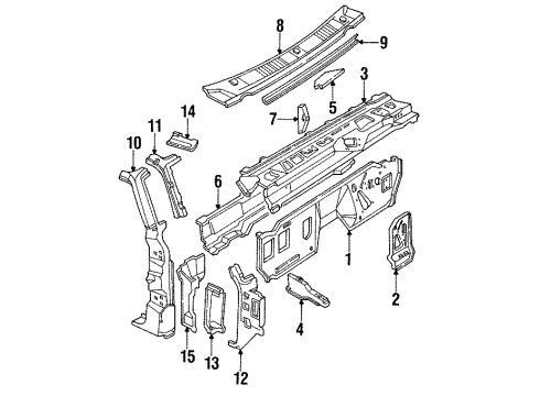 1995 Ford F-150 Cab Cowl, Hinge Pillar Dash Panel Diagram for F4TZ1501610A