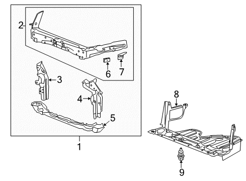 2011 Honda Accord Crosstour Radiator Support, Splash Shields Frame Set, Front Bulkhead (Upper) Diagram for 04602TP6A00ZZ