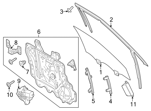 2020 Lincoln Aviator Front Door Regulator Assembly Retainer Diagram for LB5Z00817A