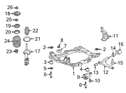 2008 Chevrolet Malibu Front Suspension Components, Lower Control Arm, Stabilizer Bar Strut Mount Diagram for 15836874