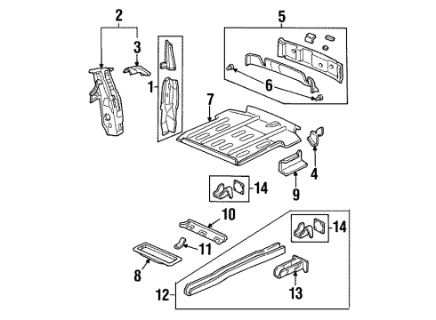 1999 Oldsmobile Silhouette Rear Body Panel, Floor & Rails Rear Rail Assembly Diagram for 15192504