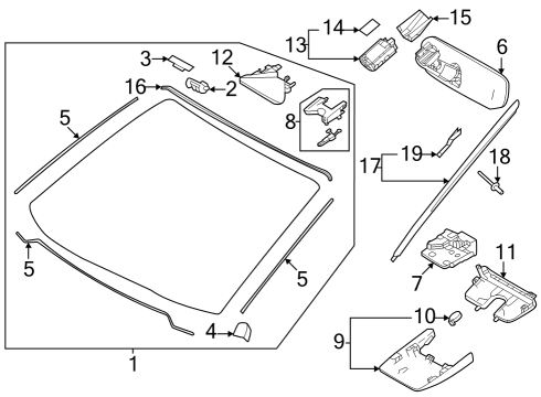 Glass, Reveal Moldings RETAINER, Windshield Diagram for 5611448010