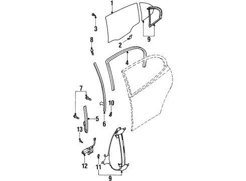 2000 Daewoo Leganza Rear Door Rear Glass Nut Diagram for 94515281