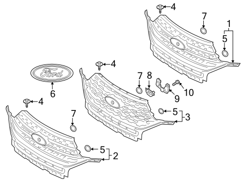 2020 Ford Explorer Grille & Components Emblem Nut Diagram for W708203S450