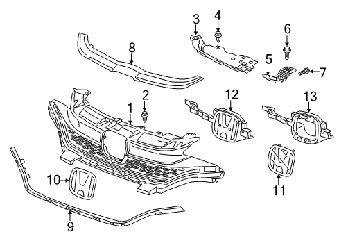 2019 Honda Fit Grille & Components Base, Front Grille Diagram for 71121T5RA50