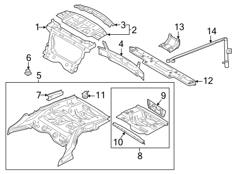 2014 BMW M6 Gran Coupe Rear Body Panel, Floor & Rails Support Floor Panel, Rear Diagram for 51717273433