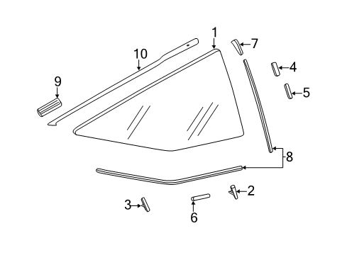 2012 Honda CR-Z Quarter Panel Glass, Reveal Moldings Fastener B, RR. Windshield Diagram for 91502S70003