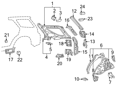 1999 Lexus RX300 Inner Structure - Quarter Panel Extension Sub-Assy, Quarter Panel, RH Diagram for 6162548010