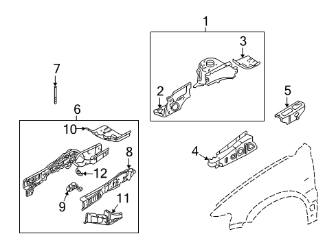 2006 Mercury Mariner Structural Components & Rails Apron Assembly Diagram for 4L8Z16054AA