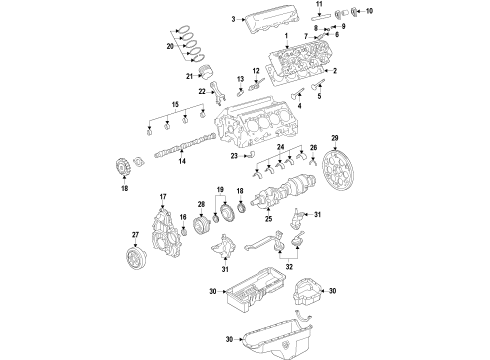 2014 Chevrolet Silverado 3500 HD Engine Parts, Mounts, Cylinder Head & Valves, Camshaft & Timing, Oil Pan, Oil Pump, Crankshaft & Bearings, Pistons, Rings & Bearings Front Mount Diagram for 25814754