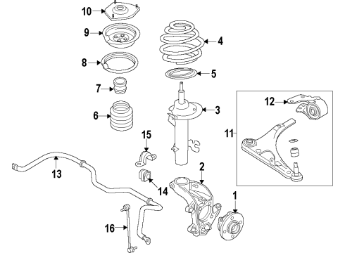 2014 Acura MDX Front Suspension Components, Lower Control Arm, Stabilizer Bar Link Assembly, Right Front Diagram for 51320TZ5A01