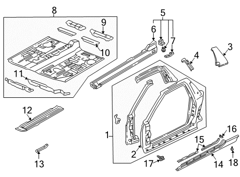 1995 Acura NSX Rocker Panel, Floor, Uniside Garnish, Driver Side Center Pillar Diagram for 72575SL0T01ZZ