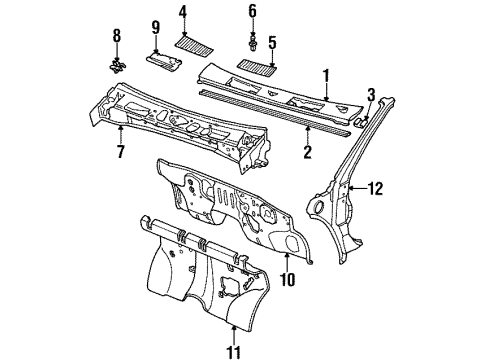 1987 Nissan D21 Cab Cowl, Hinge Pillar INSULATOR Dash Center Diagram for 6790001G00