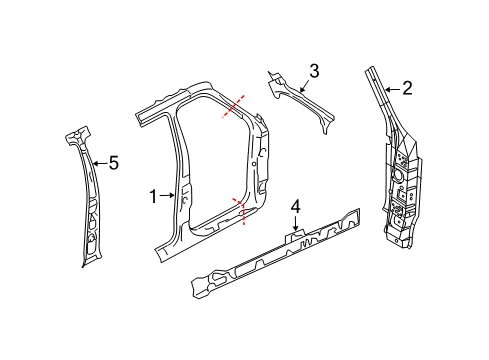 2009 Lincoln Navigator Center Pillar, Rocker, Uniside Inner Side Panel Diagram for 7L1Z4010110A