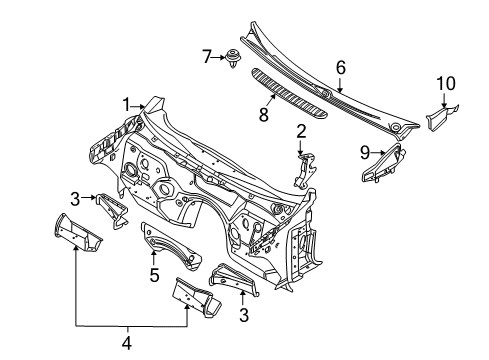 2002 BMW M3 Cowl Left Apron Cover Diagram for 51718232635