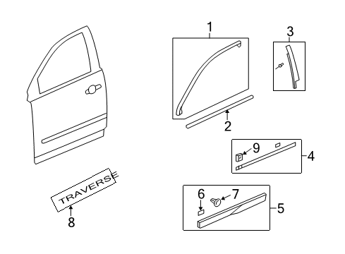 2009 Chevrolet Traverse Exterior Trim - Front Door Side Molding Diagram for 22763828