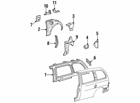 1996 Ford Windstar Inner Structure - Side Panel Extension Diagram for F58Z16278B11A