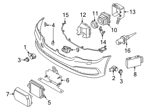 2020 BMW 540i xDrive Electrical Components - Front Bumper Set, Mounting, Pdc/Pma Sensor, Front Diagram for 51117955705