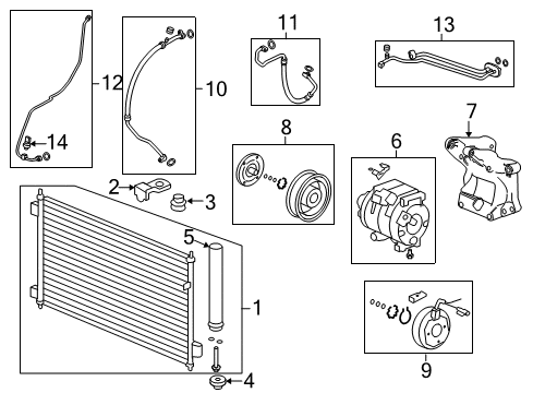 2014 Honda Accord A/C Condenser, Compressor & Lines Set, Clutch Diagram for 38900RLF003