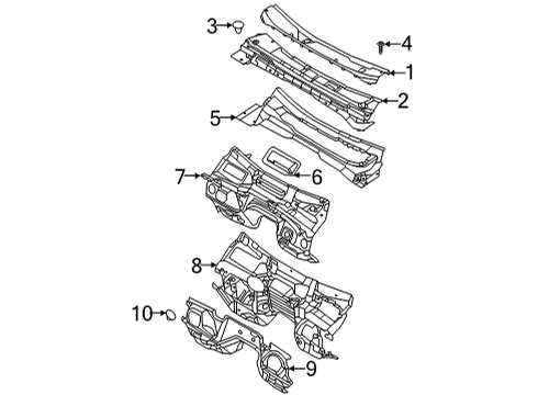 2021 Ford Bronco Cowl Hinge Upper Bolt Diagram for W717246S450B
