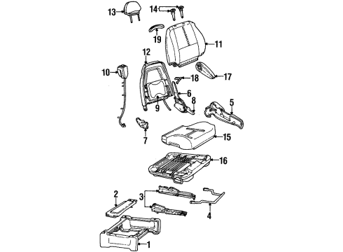 2002 Ford Windstar Front Seat Components Recliner Handle Diagram for F58Z16624C13EE