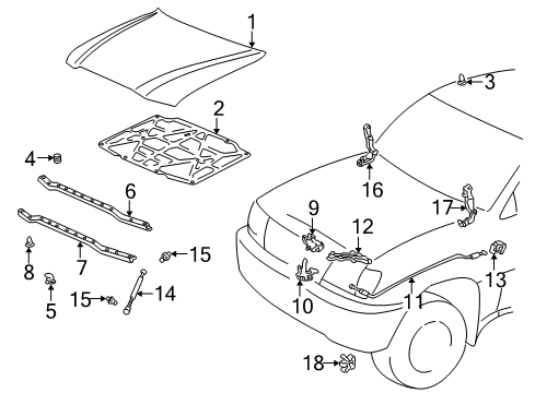 2004 Toyota Land Cruiser Hood & Components Seal, Hood To Radiator Support Diagram for 5338160041