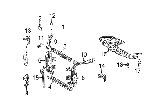 2009 Toyota Sienna Radiator Support, Splash Shields Bracket Diagram for 53245AE010