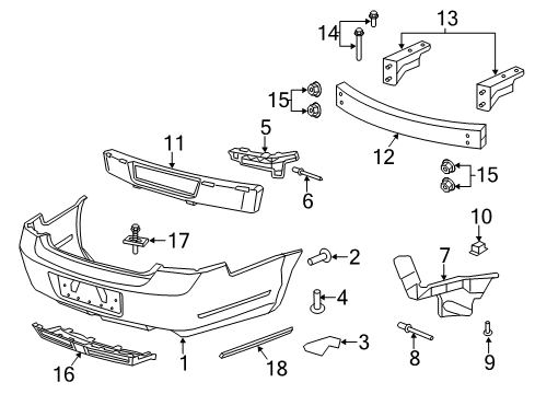 2011 Chevrolet Caprice Rear Bumper Upper Support Diagram for 92268104