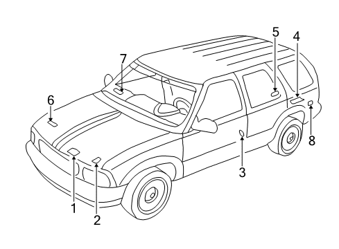 1995 Chevrolet Blazer Information Labels Child Lock Label Diagram for 21096018