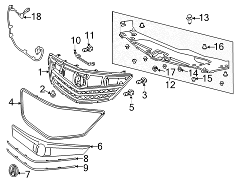 2017 Acura RLX Grille & Components Cover, Front Grille Diagram for 71129TY2A00