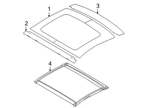 2009 Ford Mustang Roof - Glass & Hardware Glass Diagram for 9R3Z6350054A