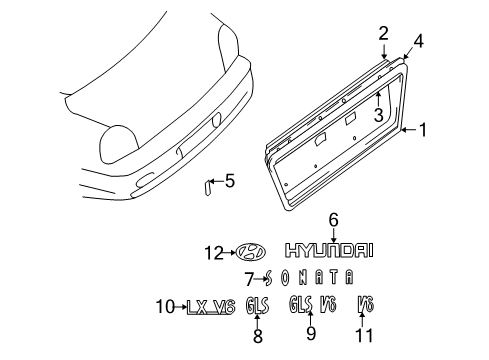 2003 Hyundai Sonata Exterior Trim - Trunk Lid Pad-Back Panel Moulding Diagram for 8737834500