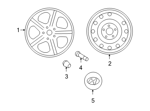 2011 Hyundai Santa Fe Wheels, Covers & Trim Wheel Rim 18 5-Double Spoke Design Diagram for 529102B385