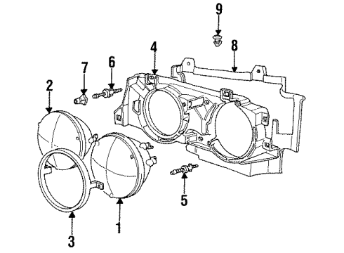 1993 BMW 525i Headlamps, Headlamp Washers/Wipers Covering Right Diagram for 51711946434