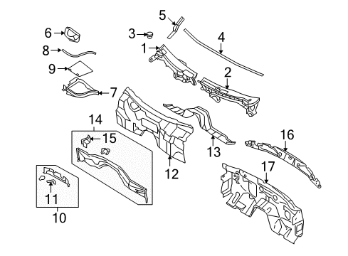 2010 Infiniti FX50 Cowl Sealing Rubber-COWL Top Diagram for 668701CA0A