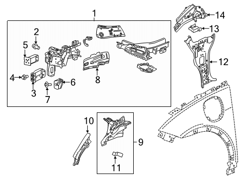 2022 Chevrolet Bolt EV Structural Components & Rails Outer Support Diagram for 94536917