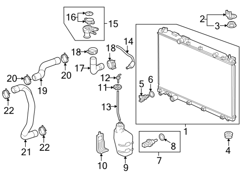 Radiator & Components Clip, Water Hose Diagram for 19511R9G004