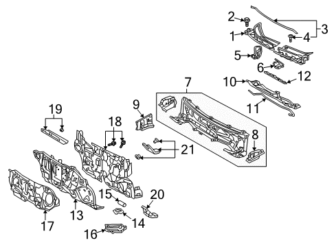 2010 Pontiac Vibe Cowl Seal, Hood Rear Diagram for 19183923