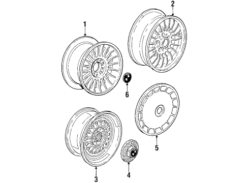 1988 BMW 635CSi Wheels Hub Cap Diagram for 36131180075