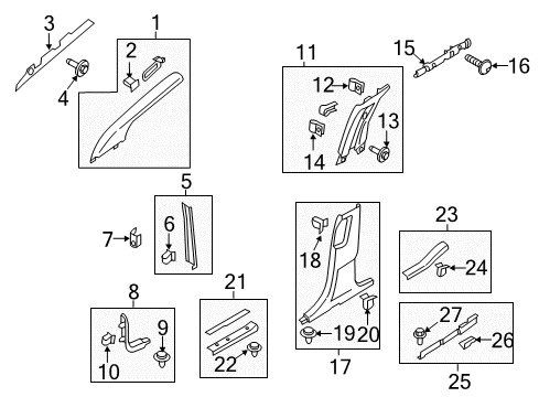 2020 Ford Edge Interior Trim - Pillars, Rocker & Floor Pillar Trim Screw Diagram for W713437SS