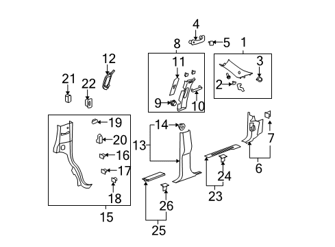 2014 GMC Yukon XL 1500 Power Seats Lock Pillar Trim Diagram for 22871335