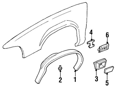 1999 Buick LeSabre Exterior Trim - Fender Molding-Front Fender Center Rear Lower Diagram for 25620622