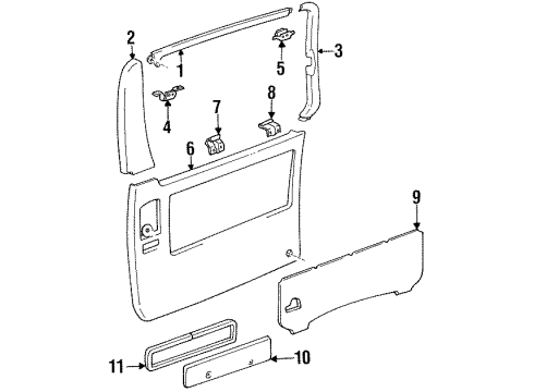 1997 Toyota Previa Interior Trim - Side Loading Door Upper Trim Panel Upper Bracket Diagram for 6193795D00