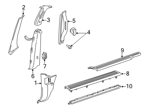 2005 Mercury Monterey Interior Trim - Pillars, Rocker & Floor Weatherstrip Pillar Trim Diagram for 3F2Z1703599AAC