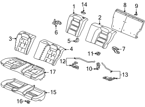 2000 Honda Accord Rear Seat Components Pad & Frame, Rear Seat Cushion Diagram for 82132S82A01