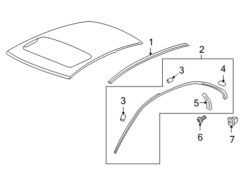 2009 Acura RL Exterior Trim - Roof Molding Assembly, Passenger Side Drip Roof Diagram for 72420SJAA01