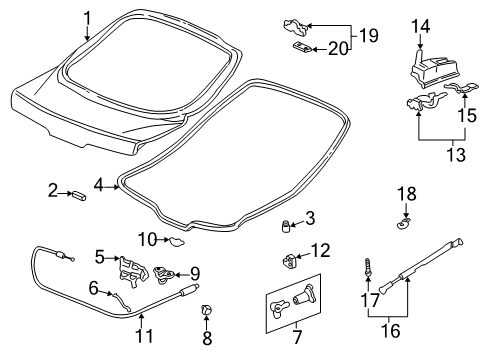 1995 Acura Integra Gate & Hardware Cylinder, Tailgate Diagram for 74812ST7A01
