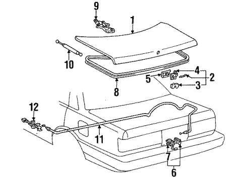 1990 Lexus ES250 Trunk Luggage Compartment Door Lock Assembly Diagram for 6461032060