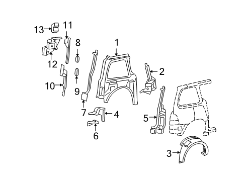 2006 Ford Freestar Inner Structure - Side Panel Shield Diagram for XF2Z1631307AA