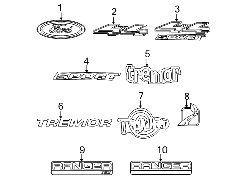 2008 Ford Ranger Exterior Trim - Pick Up Box Emblem Diagram for 6L5Z9942528A